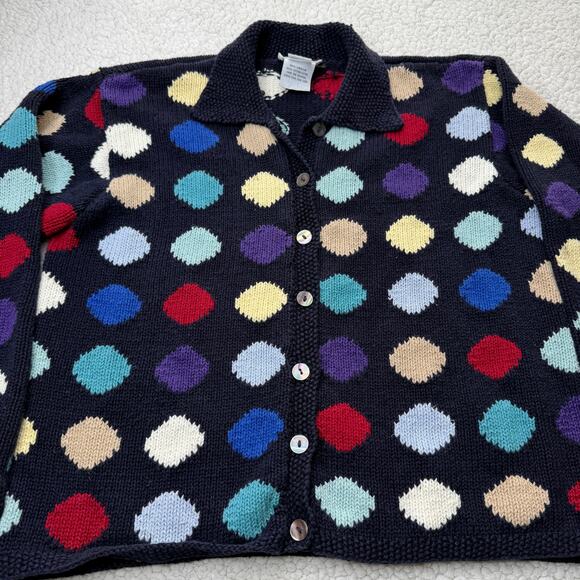 Talbots Hand Knit Linen Cotton Blend Cardigan Polka Dot Sweater Small - Picture 3 of 8